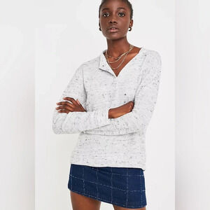 Urban Outfitters Slouchy Marled Carter Henley Sweater in Grey Size L